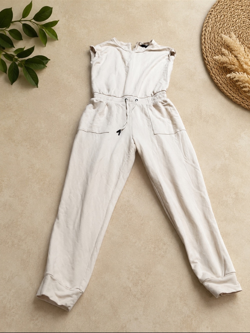 Banana Republic Beige Sleeveless Jogger Jumpsuit XS Neutral Lounge One Piece